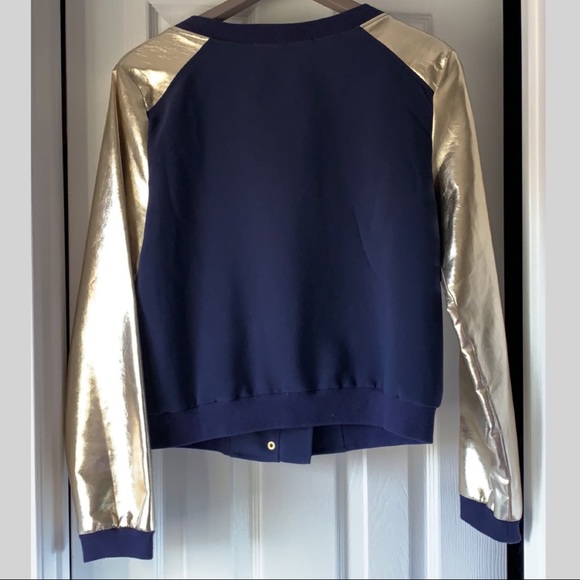 Super Fun Gold and Blue Bomber Jacket - Picture 2 of 5
